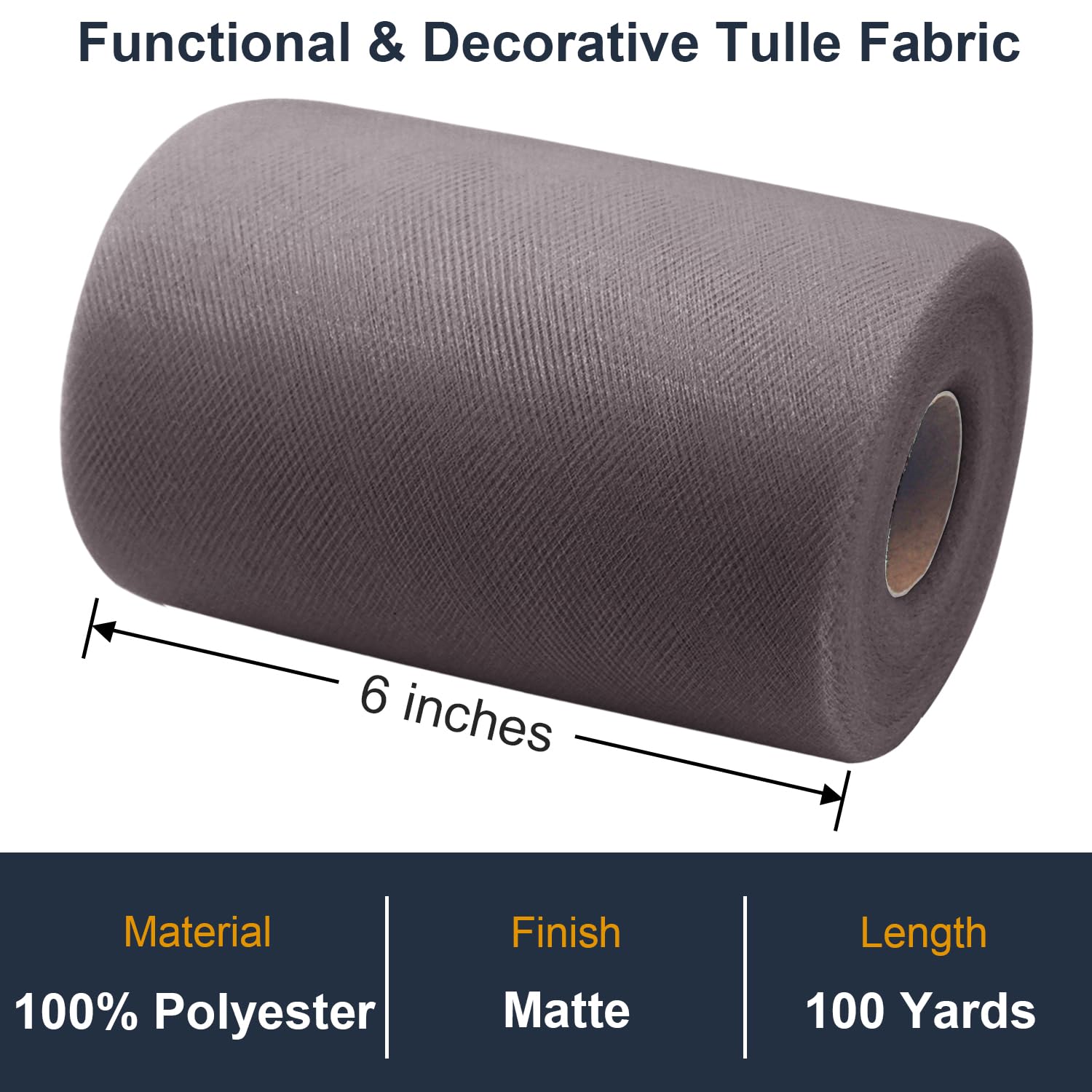 Black Tulle Fabric Roll 6 Inch by 100 Yards (300 ft) Tulle Ribbon Sheer Mesh Netting for DIY Tutu Skirt Gift Wrapping Wedding Baby Shower Birthday Halloween Party Decorations Crafts, 34 Colors (Black)