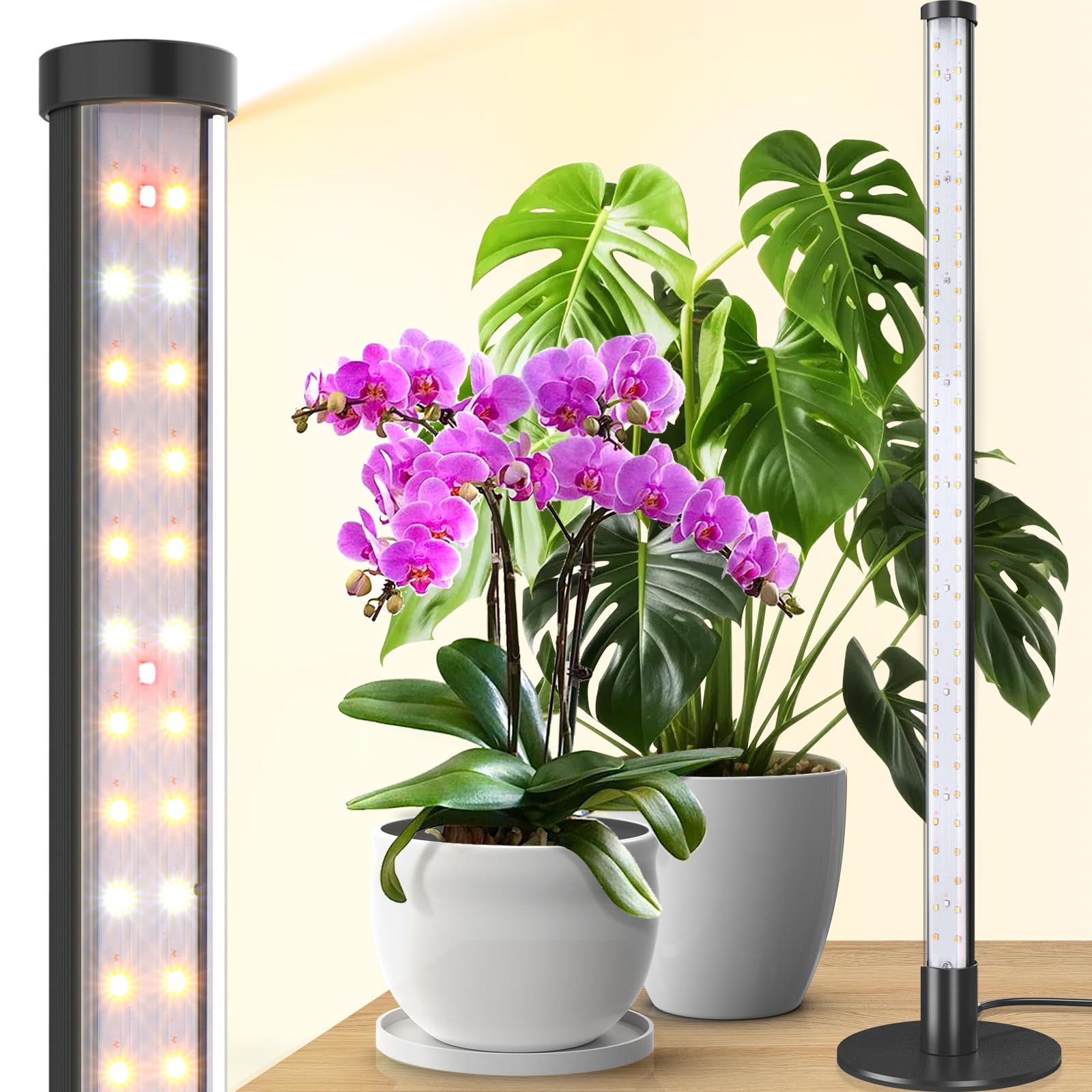 Barrina T1S Standing Grow Light for Indoor Plants with Timer, 65W 5000K High PPFD Tera Series Vertical Full Spectrum Grow Lights Adjustable Height 5FT-5.6FT, Foot Switch, Non-Glare Design, Silver