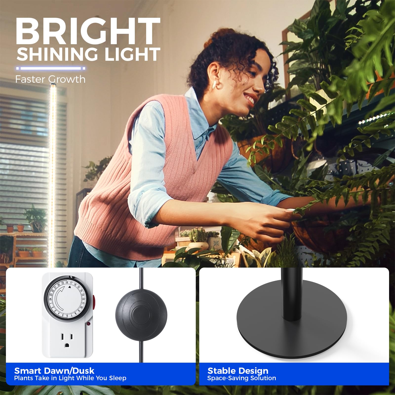 Barrina T10 Pro Standing Grow Light with Timer, 42W, 5000K, Full Spectrum Vertical Tall Grow Lights for Indoor Plants, Wide Coverage, 4FT to 5.6FT Height with Foot Switch, for Flower and Tall Plants