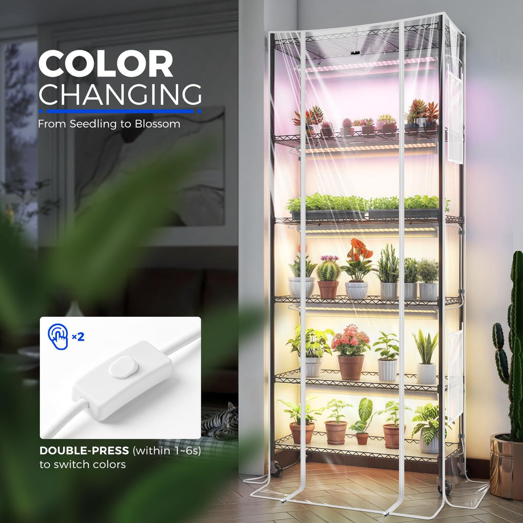 Barrina LH750 Pegboard Indoor Greenhouse with Grow Light, Plant Cabinet with 90W 5000K Full Spectrum Lamps, 3 Adjustable Pegboards, Timer, Wheel, for Foliage Plant, Seedling, 29.5x13.8x67.9IN