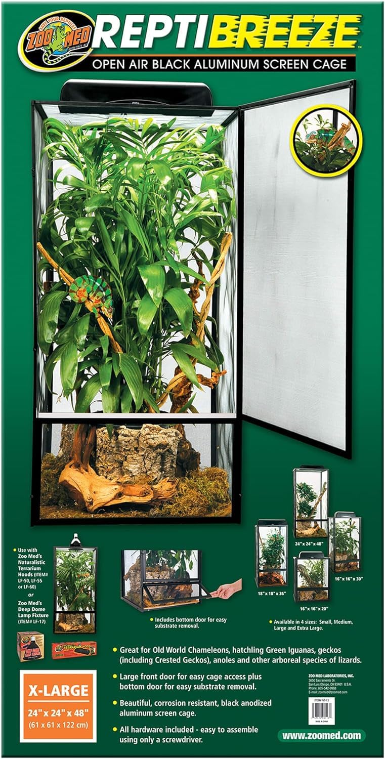 Zoo Med ReptiBreeze Open Air Screen Cage, Large, 18 x 18 x 36-Inches