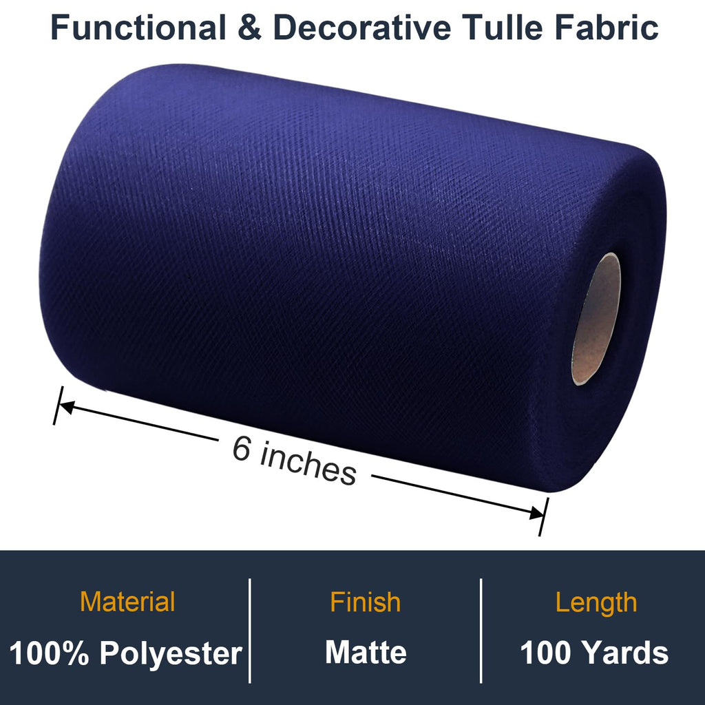 Black Tulle Fabric Roll 6 Inch by 100 Yards (300 ft) Tulle Ribbon Sheer Mesh Netting for DIY Tutu Skirt Gift Wrapping Wedding Baby Shower Birthday Halloween Party Decorations Crafts, 34 Colors (Black)
