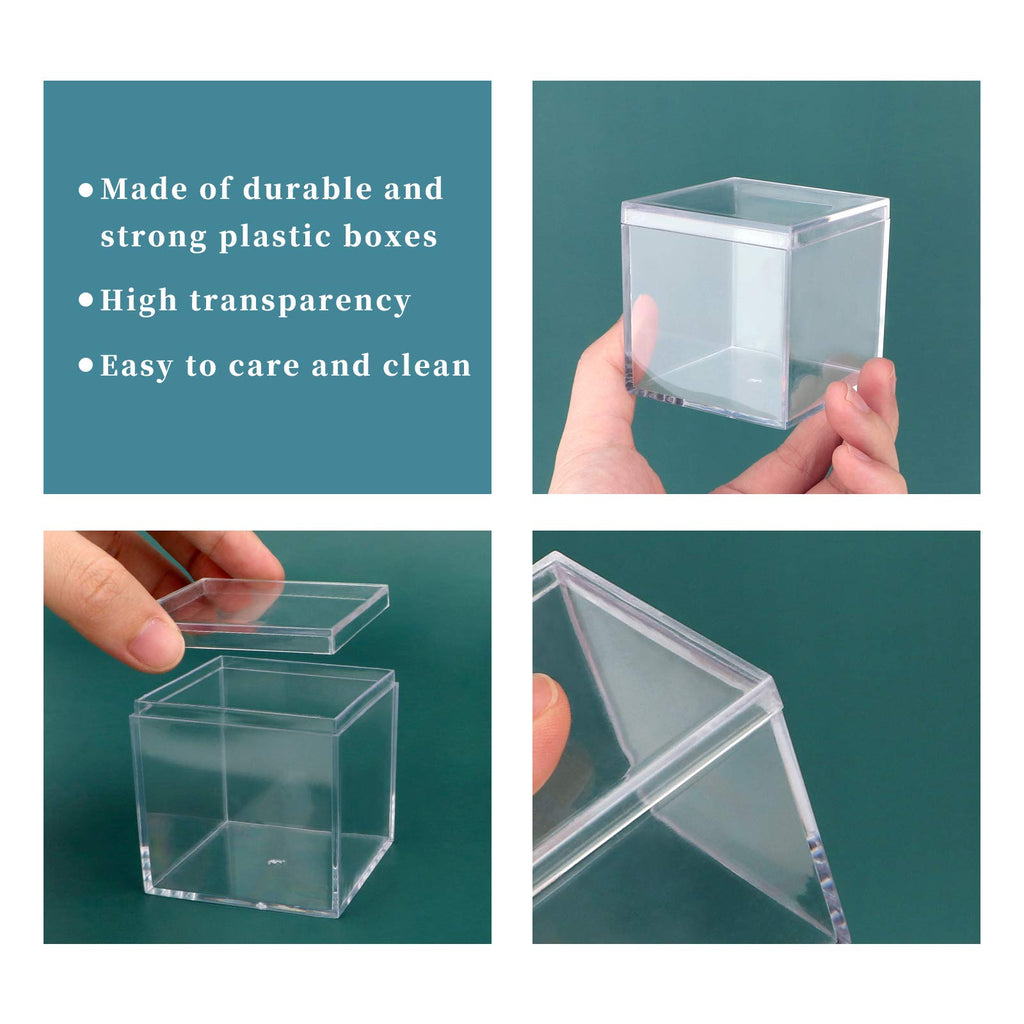 dedoot Small Acrylic Box with Lid 2.2x2.2x1.3 Inch, 4 Pack Suqare Plastic Box Acrylic Storage Cube Boxes Candy Container for Candy, Jewelry Accessories, Tiny Items
