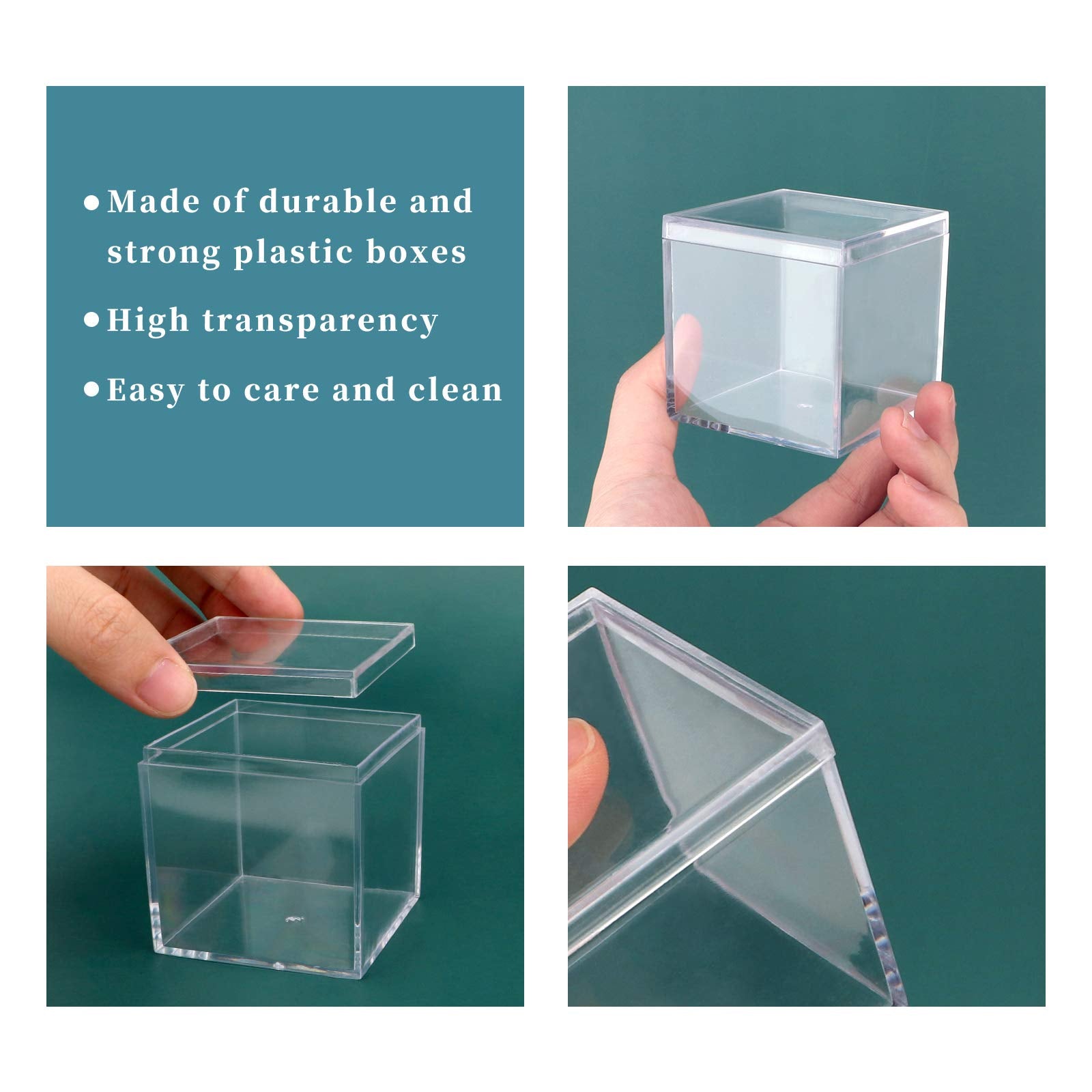 dedoot Small Acrylic Box with Lid 2.2x2.2x1.3 Inch, 4 Pack Suqare Plastic Box Acrylic Storage Cube Boxes Candy Container for Candy, Jewelry Accessories, Tiny Items