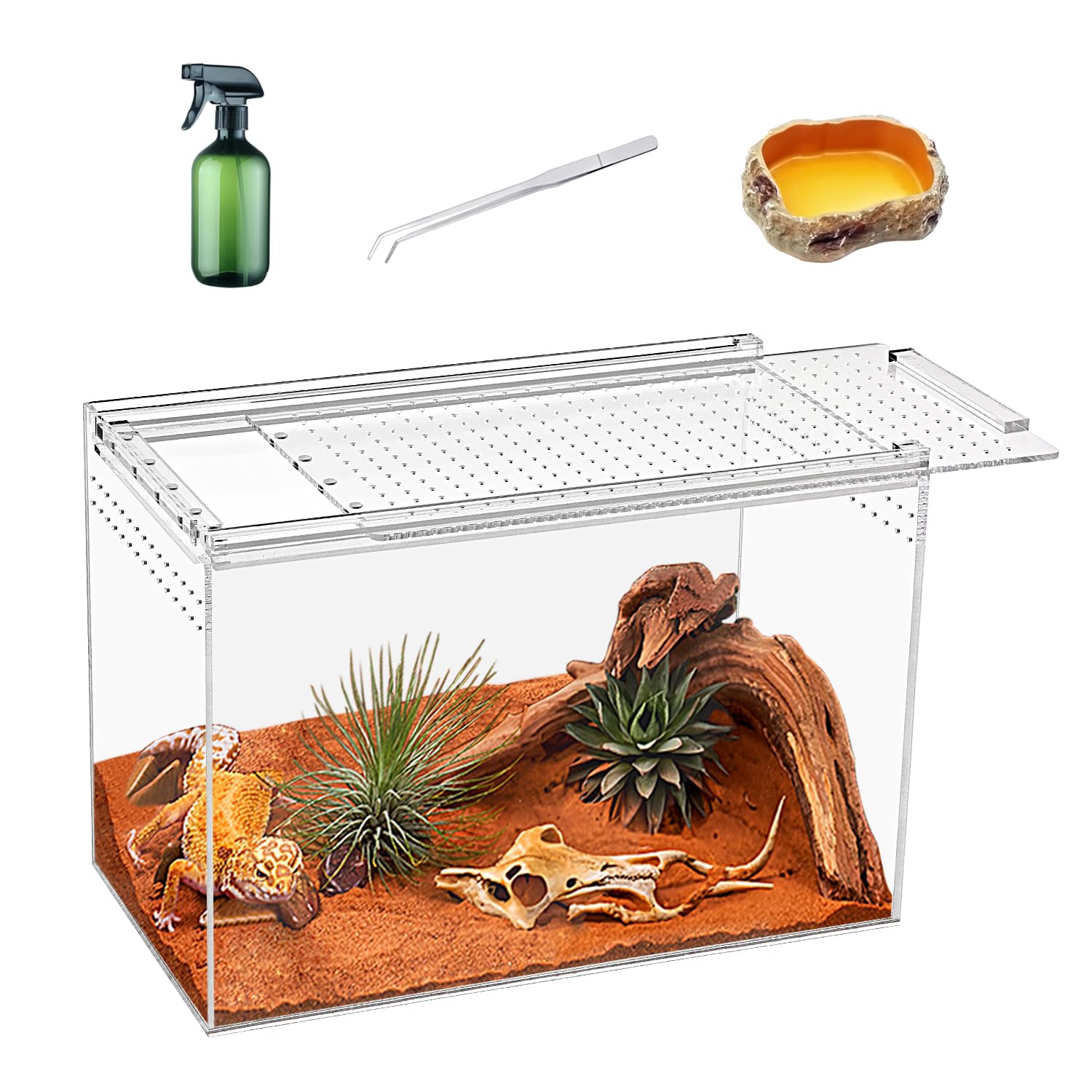 Reptile Terrarium kit,11"*6"*8" Reptile Breeding Box, Magnetic Acrylic Enclosure，for Tarantula，Hermit Crab，Jumping Spider，Iguana，Leopard Gecko，Bearded Dragon, Insect, Mantis, Scorpions.