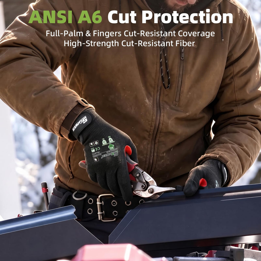 Schwer ProGuard High Level Cut Resistant Work Gloves for Extreme Protection, ANSI A9 Cut Gloves with Reinforced Thumb, Non Slip, Breathable, Durable, Touch-screen, Black 1 Pair（L 3326