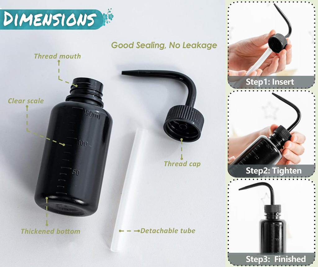 Melphoe Tattoo Wash Bottle Squeeze, 2Pcs 250ml Water Squirt Bottle Succulent Watering, Safety Rinse Watering Tools, Tattoo Supplies, Irrigation Sprinkling Can Wash Plant (Black)