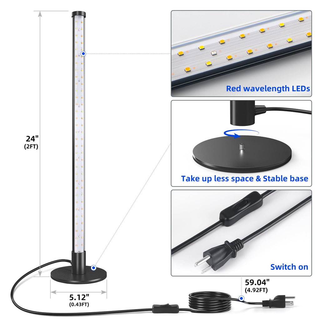 Barrina T1S Standing Grow Light for Indoor Plants with Timer, 65W 5000K High PPFD Tera Series Vertical Full Spectrum Grow Lights Adjustable Height 5FT-5.6FT, Foot Switch, Non-Glare Design, Silver