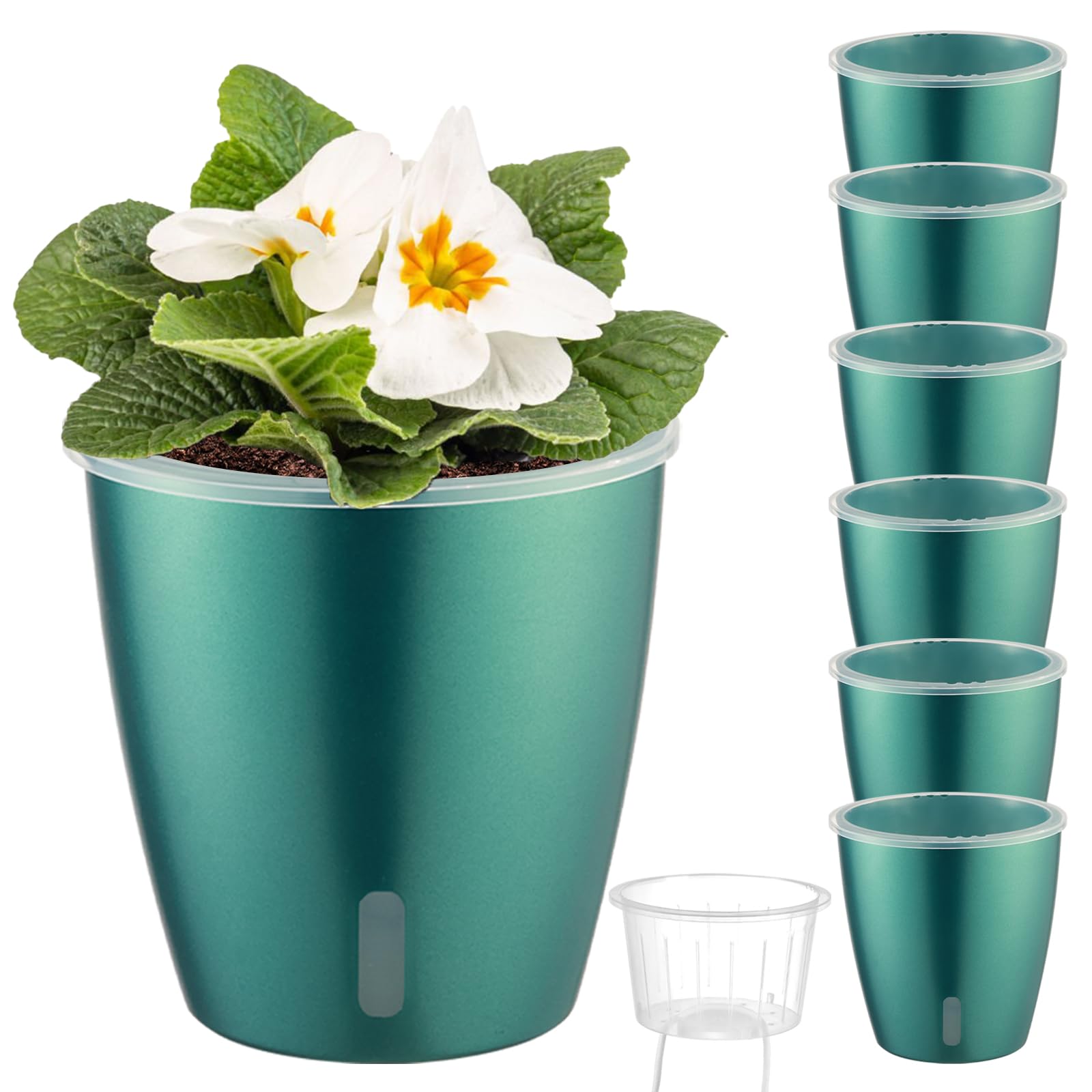 Self Watering Pots for Indoor Plants, 12-Pack 5'' Self Watering Planter with Drainage Holes, Small African Violet Pots with Water Level Indicator, Clear Wick Pot, White/Black