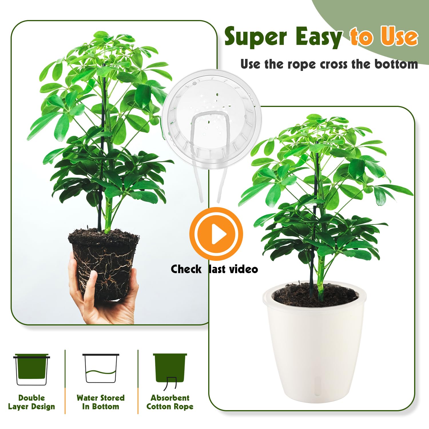 Self Watering Pots for Indoor Plants, 12-Pack 5'' Self Watering Planter with Drainage Holes, Small African Violet Pots with Water Level Indicator, Clear Wick Pot, White/Black
