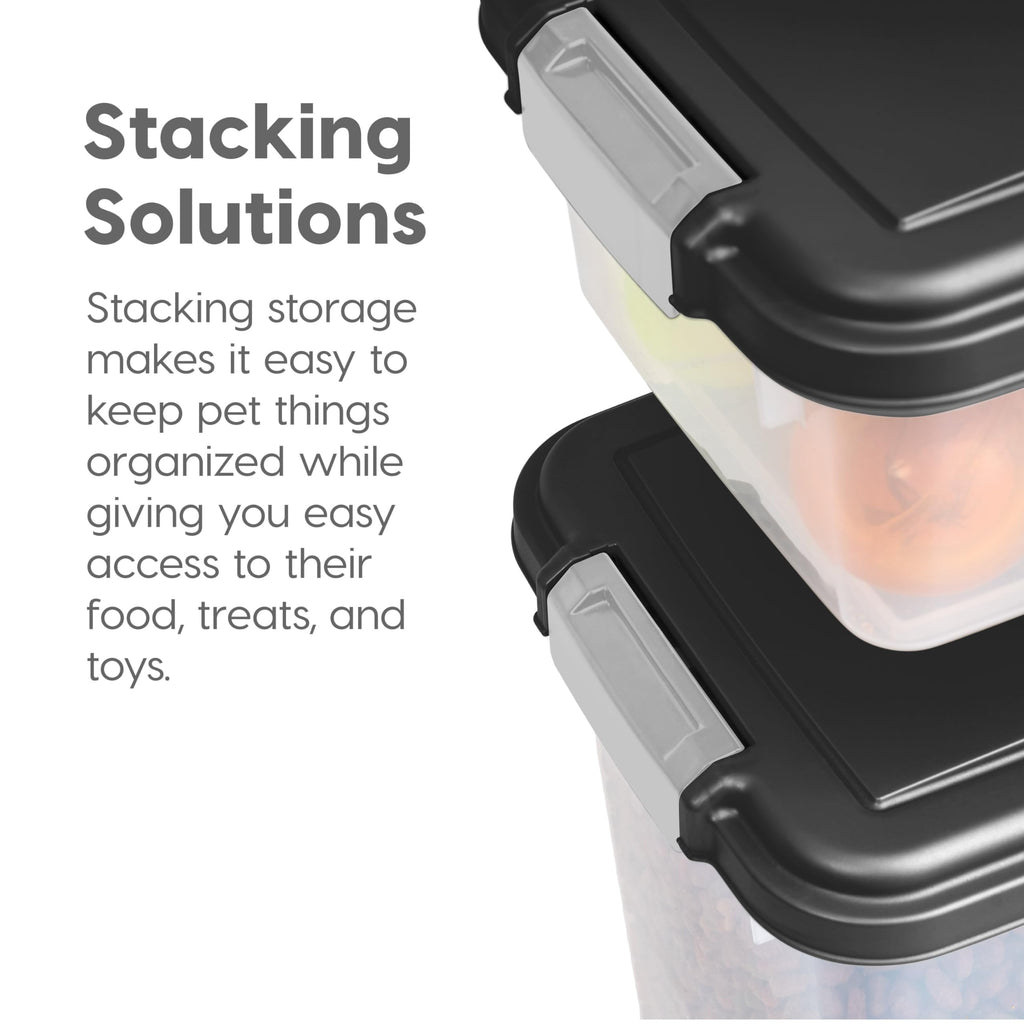 IRIS USA Storage Container, 30 lbs & 11 lbs Combo, Stackable, 2-Cup Scoop, Wheels, Easy Mobility, Gray
