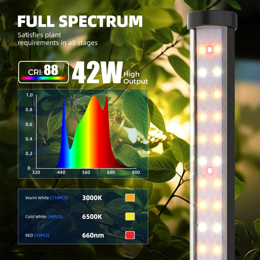 Barrina T10 Pro Standing Grow Light with Timer, 42W, 5000K, Full Spectrum Vertical Tall Grow Lights for Indoor Plants, Wide Coverage, 4FT to 5.6FT Height with Foot Switch, for Flower and Tall Plants