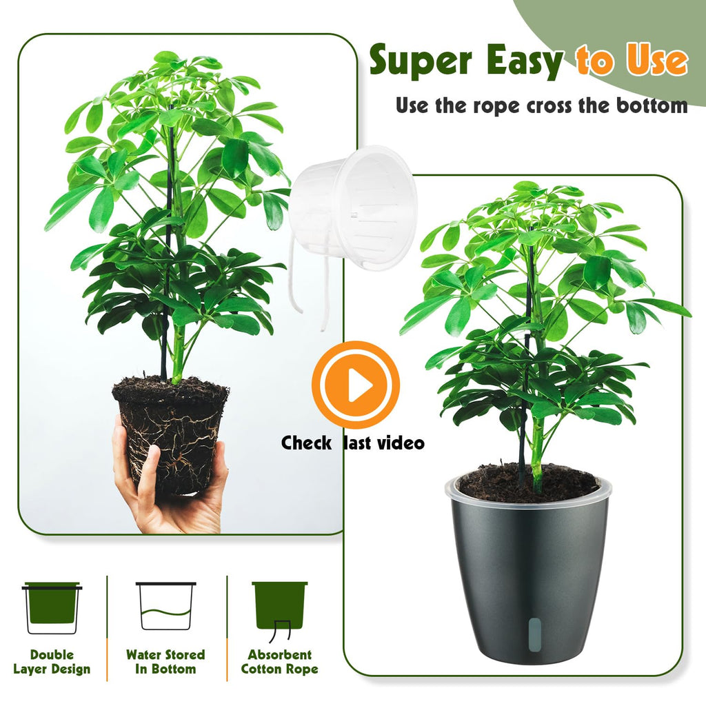 Self Watering Pots for Indoor Plants, 12-Pack 5'' Self Watering Planter with Drainage Holes, Small African Violet Pots with Water Level Indicator, Clear Wick Pot, White/Black