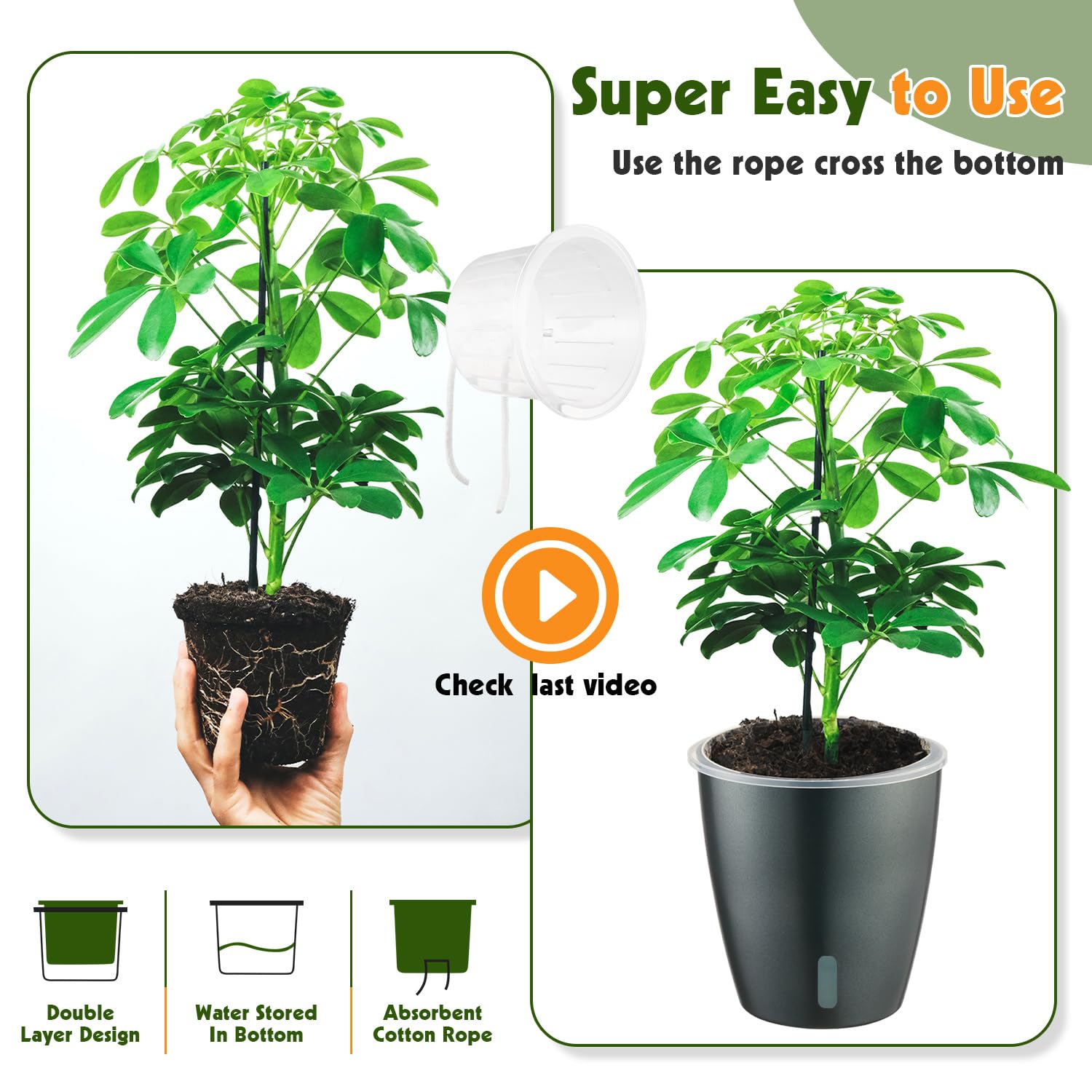 Self Watering Pots for Indoor Plants, 12-Pack 5'' Self Watering Planter with Drainage Holes, Small African Violet Pots with Water Level Indicator, Clear Wick Pot, White/Black