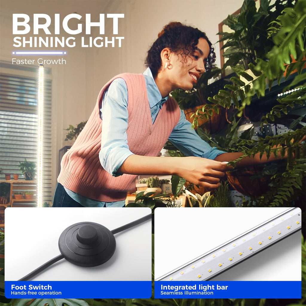 Barrina T10 Pro Standing Grow Light with Timer, 42W, 5000K, Full Spectrum Vertical Tall Grow Lights for Indoor Plants, Wide Coverage, 4FT to 5.6FT Height with Foot Switch, for Flower and Tall Plants