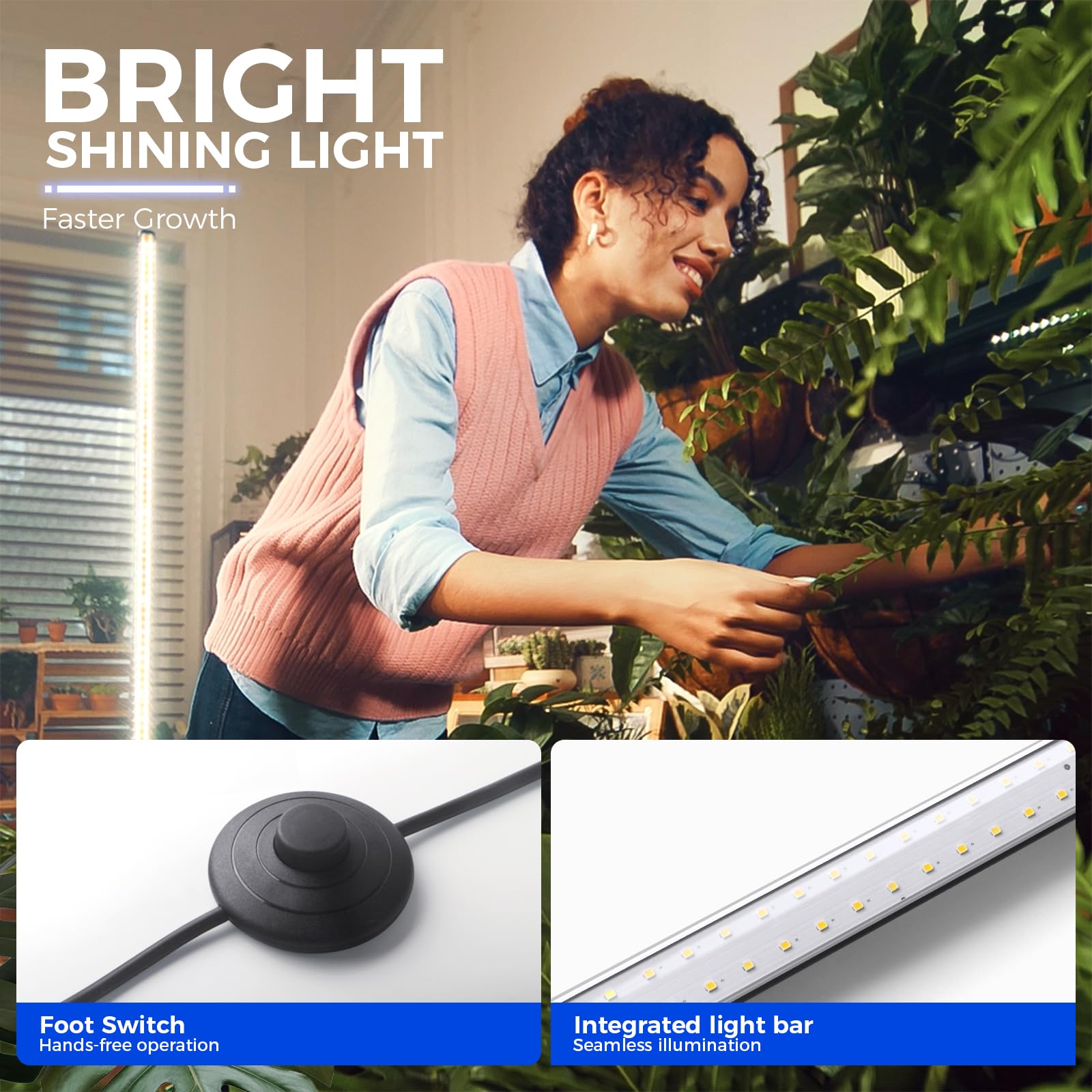 Barrina T10 Pro Standing Grow Light with Timer, 42W, 5000K, Full Spectrum Vertical Tall Grow Lights for Indoor Plants, Wide Coverage, 4FT to 5.6FT Height with Foot Switch, for Flower and Tall Plants