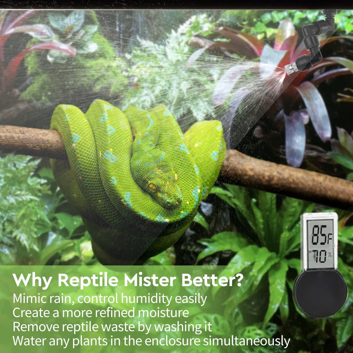 Moistenland WiFi Enabled Reptile Mister for Terrariums, Reptile Misting System for Snake Ball Python Tortoise Lizard Aquarium with 2 Adjustable Misting Nozzles