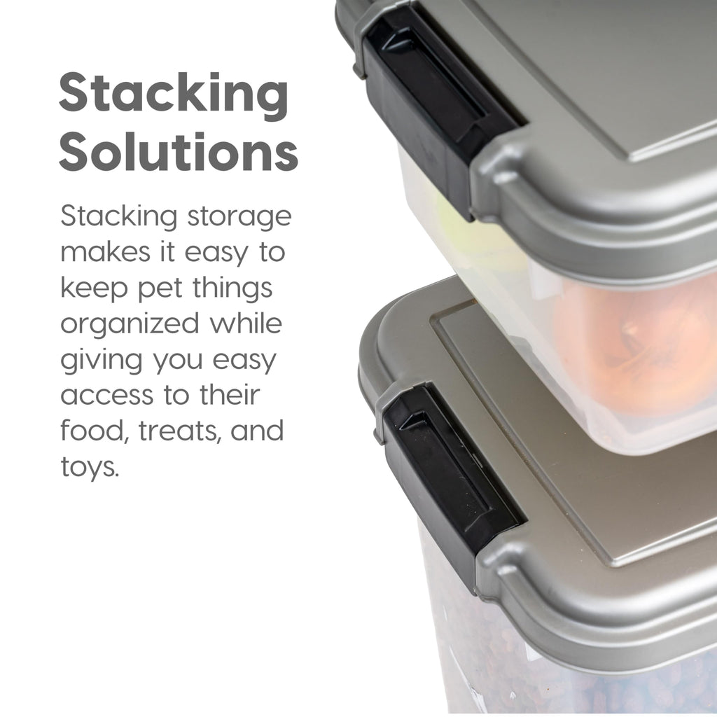 IRIS USA Storage Container, 30 lbs & 11 lbs Combo, Stackable, 2-Cup Scoop, Wheels, Easy Mobility, Gray