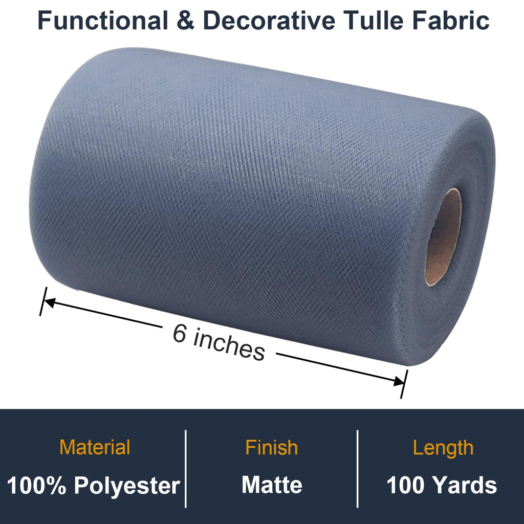 Black Tulle Fabric Roll 6 Inch by 100 Yards (300 ft) Tulle Ribbon Sheer Mesh Netting for DIY Tutu Skirt Gift Wrapping Wedding Baby Shower Birthday Halloween Party Decorations Crafts, 34 Colors (Black)