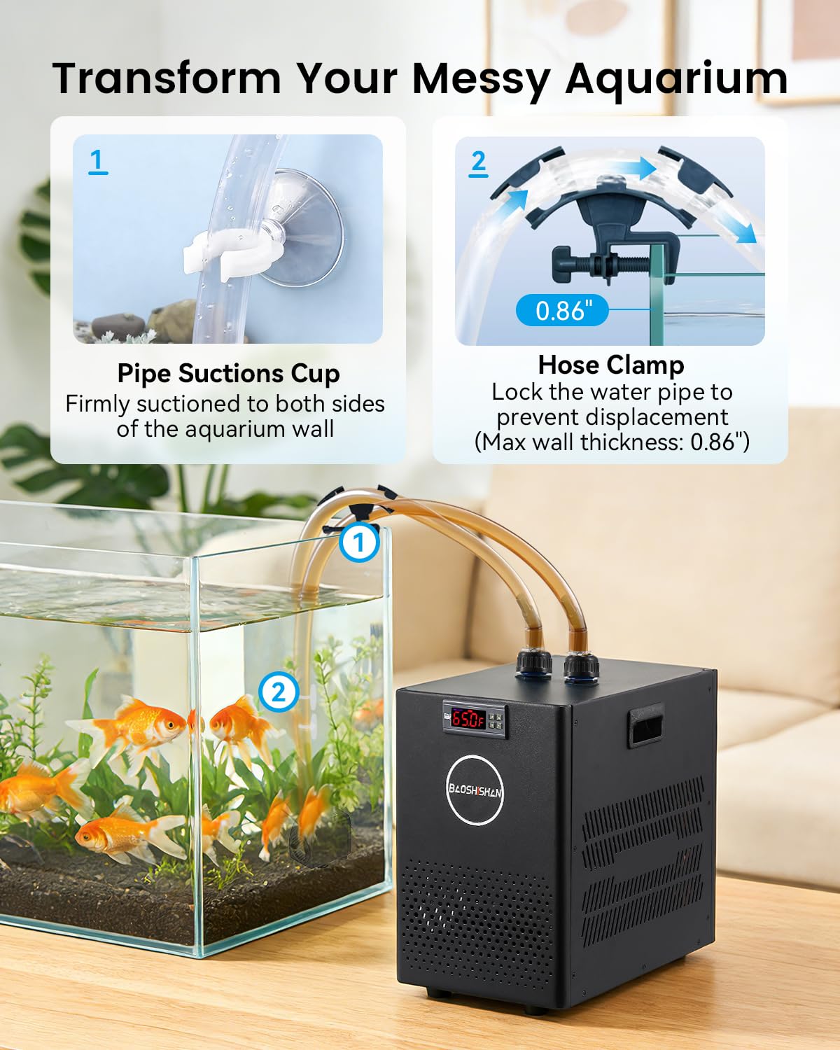 BAOSHISHAN Aquarium Chiller 42gal 1/10 HP Water Chiller for Hydroponics System with Compressor Refrigeration Special Quiet Design for Fish Tank Axolotl Coral Reef Tank 160L (160L)