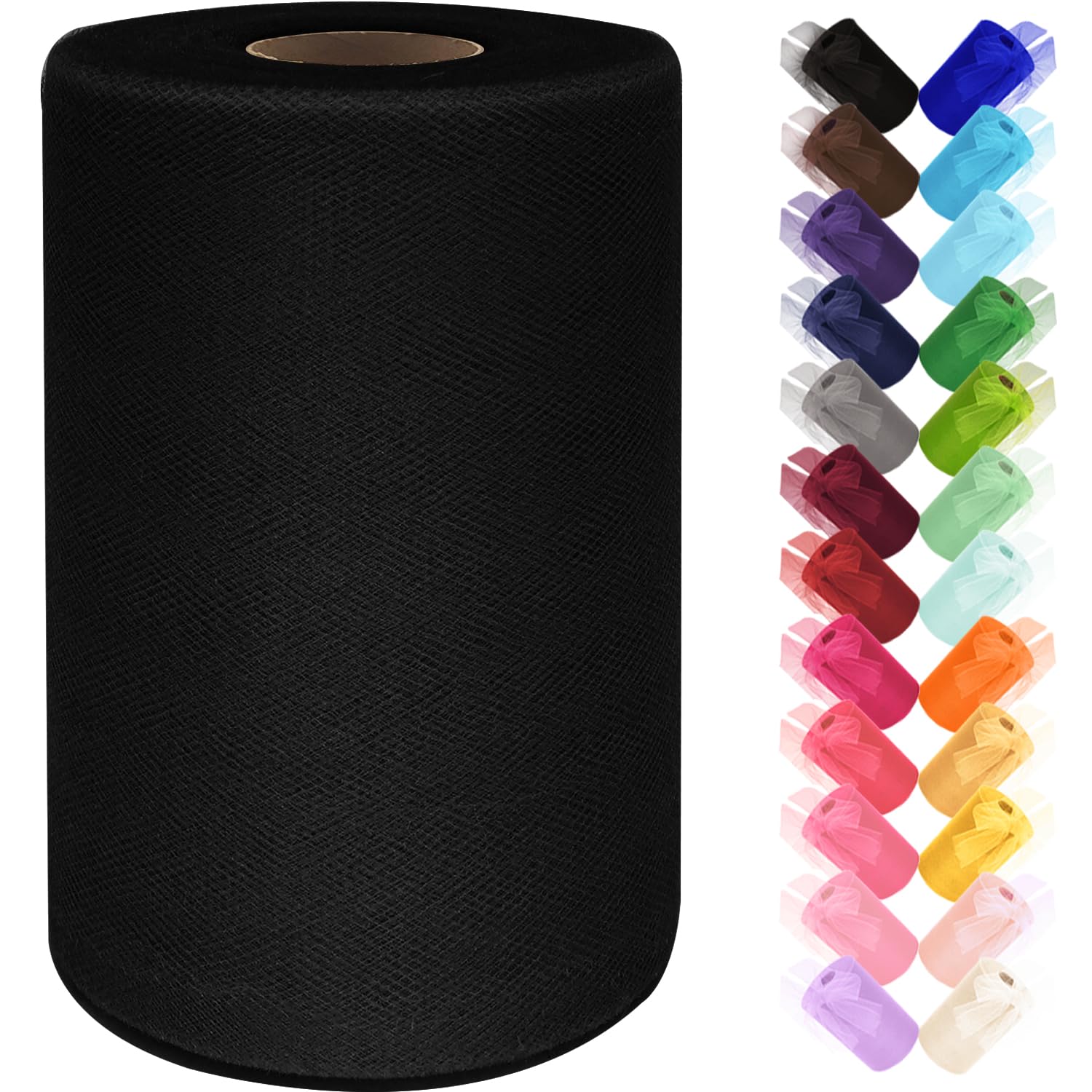 Black Tulle Fabric Roll 6 Inch by 100 Yards (300 ft) Tulle Ribbon Sheer Mesh Netting for DIY Tutu Skirt Gift Wrapping Wedding Baby Shower Birthday Halloween Party Decorations Crafts, 34 Colors (Black)