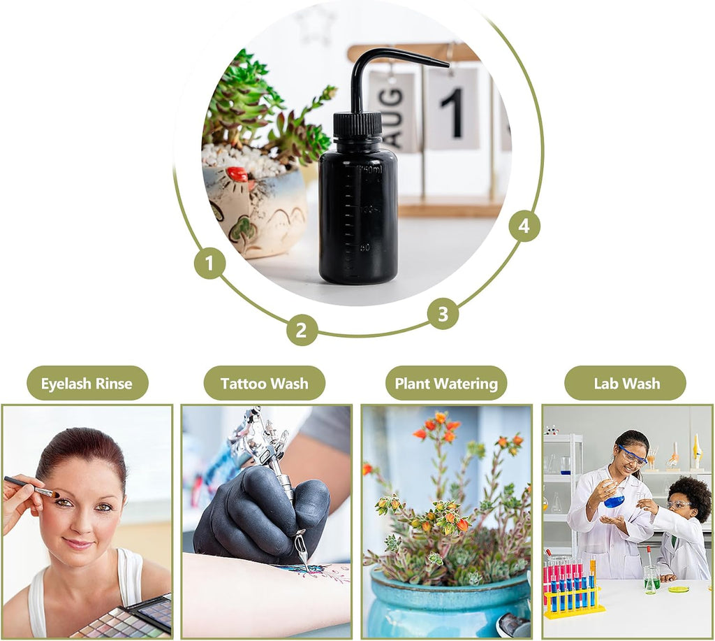 Melphoe Tattoo Wash Bottle Squeeze, 2Pcs 250ml Water Squirt Bottle Succulent Watering, Safety Rinse Watering Tools, Tattoo Supplies, Irrigation Sprinkling Can Wash Plant (Black)
