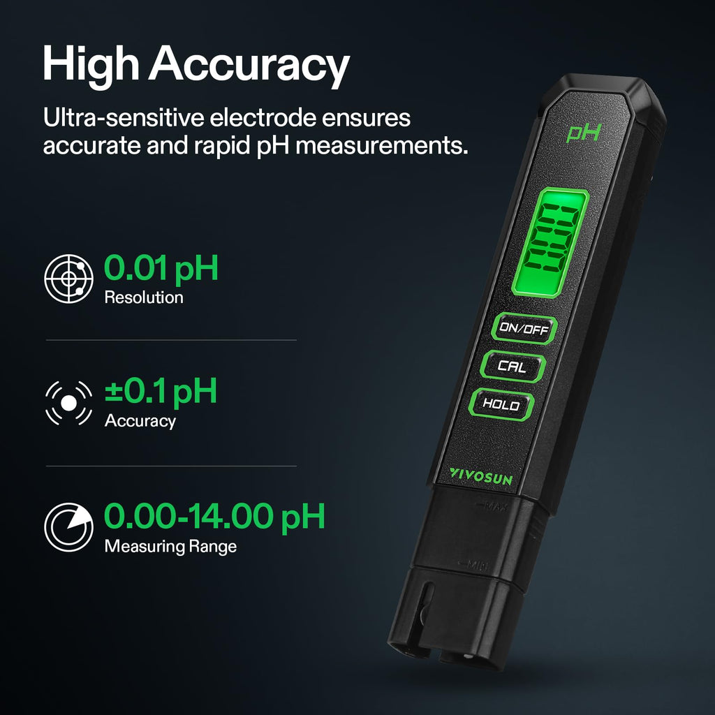 VIVOSUN Digital pH and TDS Meter Kits, 0.01pH High Accuracy Pen Type pH Meter ± 2% Readout Accuracy 3-in-1 TDS EC Temperature Meter for Hydroponics, Pool and Aquarium, Yellow Blue, UL Certified