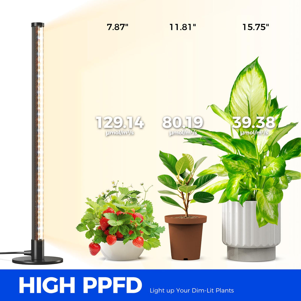 Barrina T1S Standing Grow Light for Indoor Plants with Timer, 65W 5000K High PPFD Tera Series Vertical Full Spectrum Grow Lights Adjustable Height 5FT-5.6FT, Foot Switch, Non-Glare Design, Silver