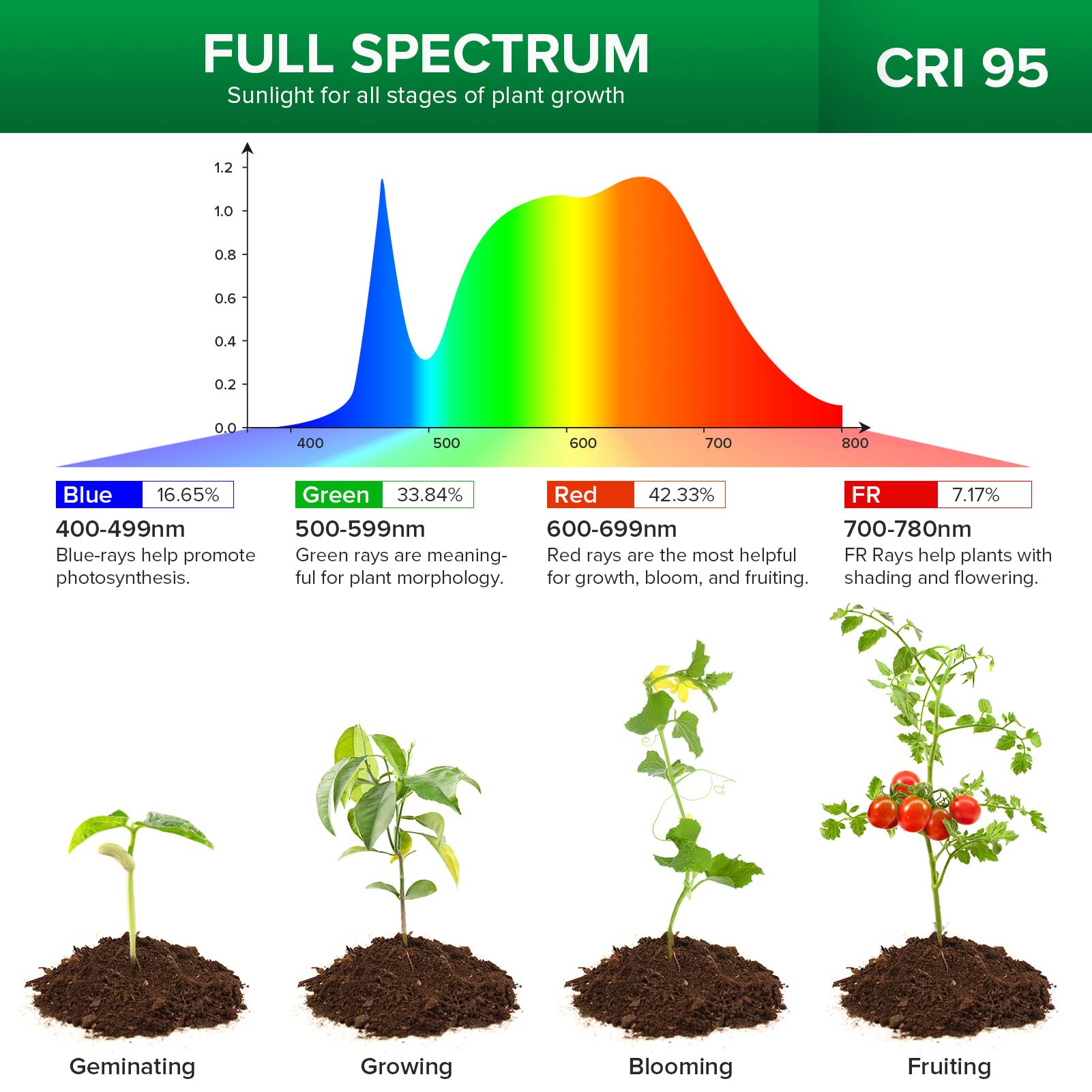 SANSI Grow Lights for Indoor Plants, Full Spectrum 24W Grow Light Bulbs (300 Watt Equivalent) with Optical Lens for High PPFD, Natural Daylight Efficiency Plant Lights for Indoor Growing Seed Starting