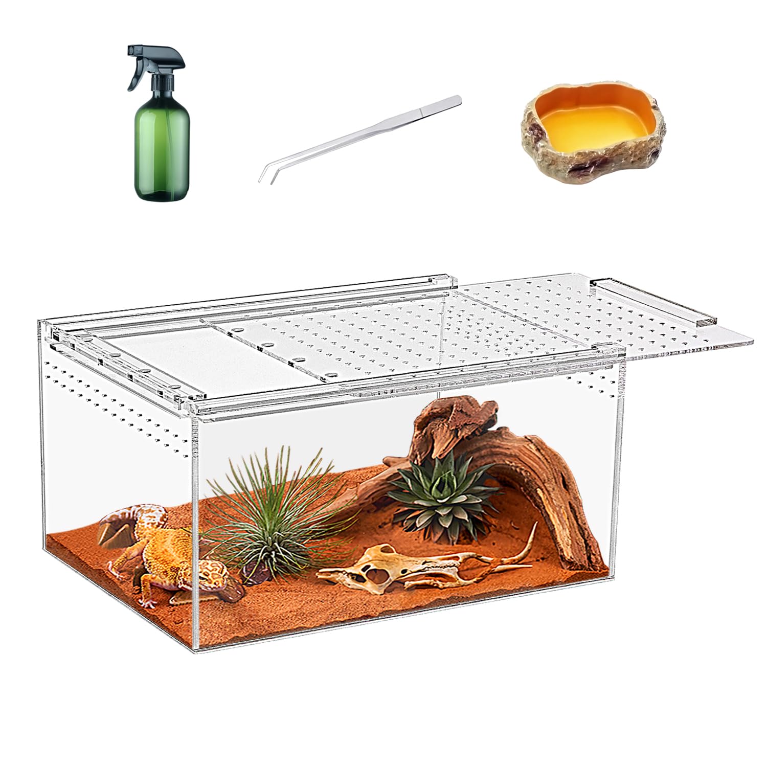 Reptile Terrarium kit,11"*6"*8" Reptile Breeding Box, Magnetic Acrylic Enclosure，for Tarantula，Hermit Crab，Jumping Spider，Iguana，Leopard Gecko，Bearded Dragon, Insect, Mantis, Scorpions.