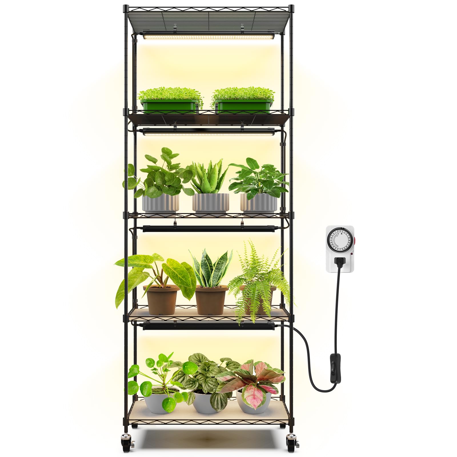 Barrina LH750 Pegboard Indoor Greenhouse with Grow Light, Plant Cabinet with 90W 5000K Full Spectrum Lamps, 3 Adjustable Pegboards, Timer, Wheel, for Foliage Plant, Seedling, 29.5x13.8x67.9IN