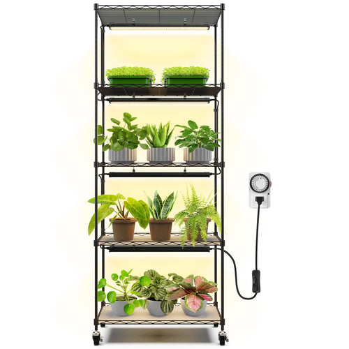 Barrina LH750 Pegboard Indoor Greenhouse with Grow Light, Plant Cabinet with 90W 5000K Full Spectrum Lamps, 3 Adjustable Pegboards, Timer, Wheel, for Foliage Plant, Seedling, 29.5x13.8x67.9IN