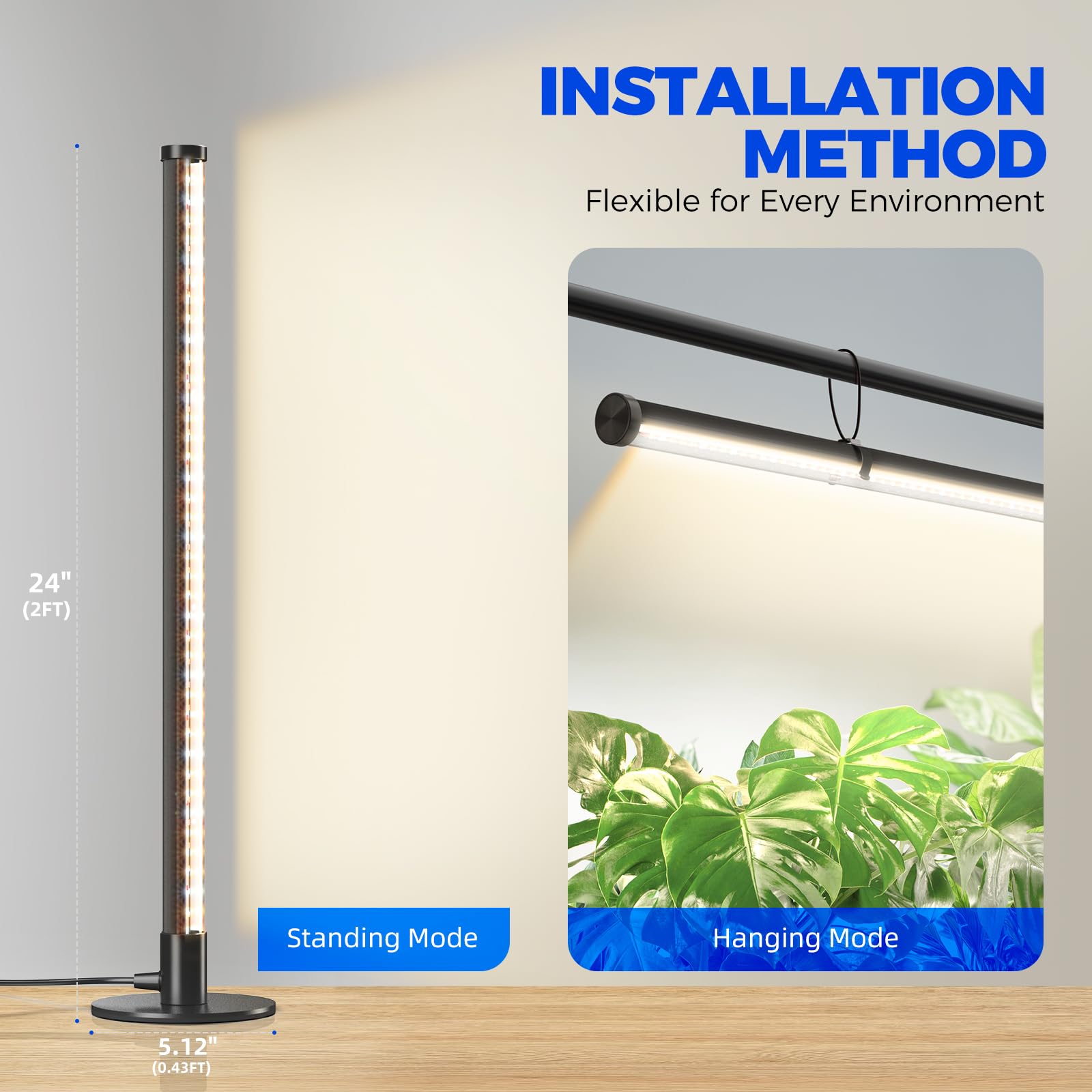 Barrina T1S Standing Grow Light for Indoor Plants with Timer, 65W 5000K High PPFD Tera Series Vertical Full Spectrum Grow Lights Adjustable Height 5FT-5.6FT, Foot Switch, Non-Glare Design, Silver