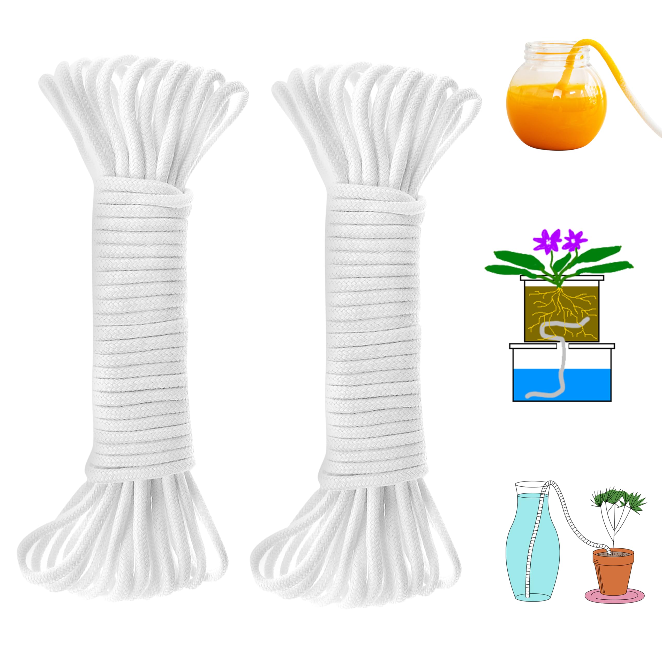 ORIMERC 200 feet 1/12 inch Self Watering Capillary Wick Cord Vacation Plant Sitter DIY Hydroponic Wicking Rope Seeds Start Planter Pot Automatic Potted Flower Passive Lazy Waterer String System Device
