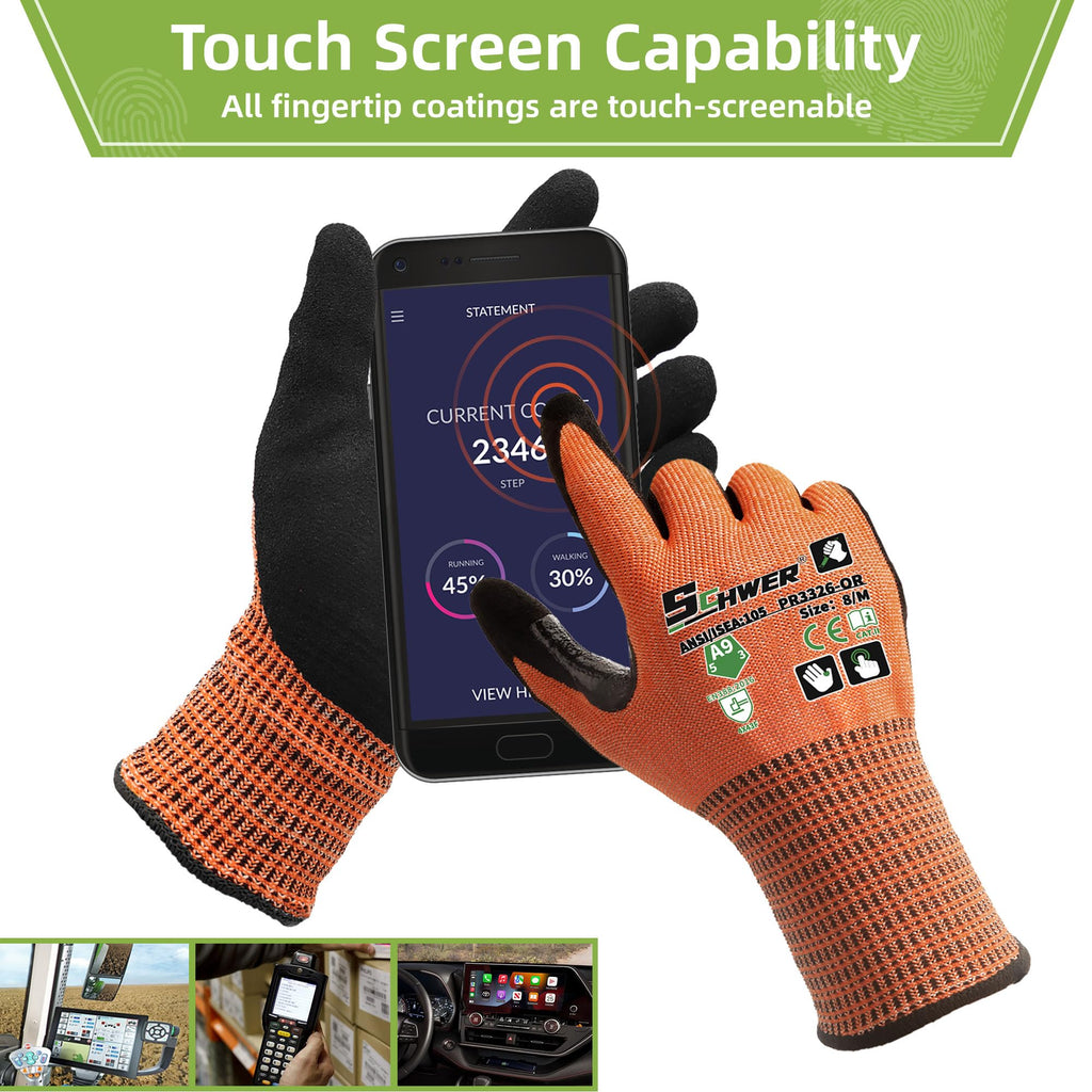 Schwer ProGuard High Level Cut Resistant Work Gloves for Extreme Protection, ANSI A9 Cut Gloves with Reinforced Thumb, Non Slip, Breathable, Durable, Touch-screen, Black 1 Pair（L 3326