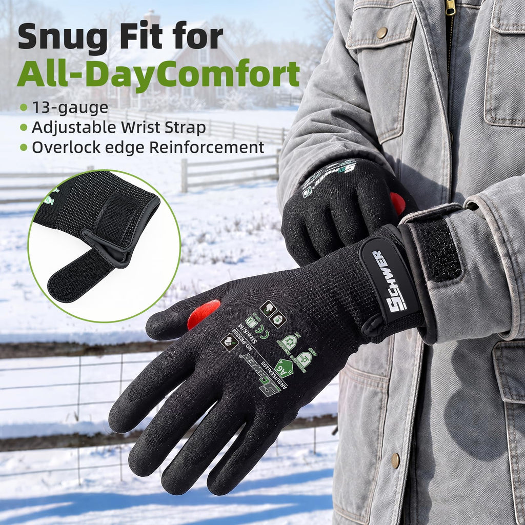 Schwer ProGuard High Level Cut Resistant Work Gloves for Extreme Protection, ANSI A9 Cut Gloves with Reinforced Thumb, Non Slip, Breathable, Durable, Touch-screen, Black 1 Pair（L 3326
