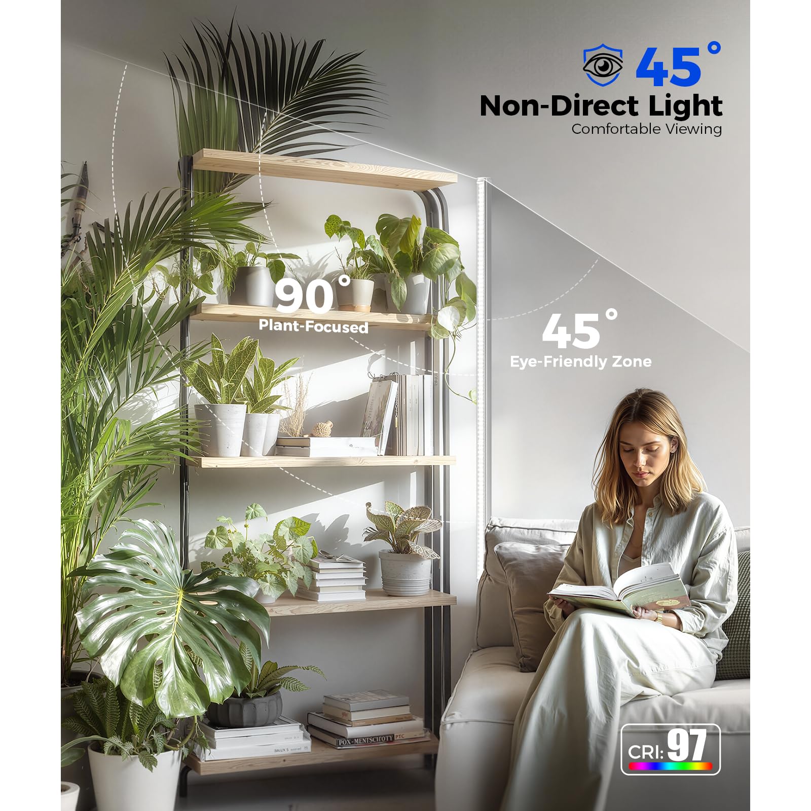 Barrina T1S Standing Grow Light for Indoor Plants with Timer, 65W 5000K High PPFD Tera Series Vertical Full Spectrum Grow Lights Adjustable Height 5FT-5.6FT, Foot Switch, Non-Glare Design, Silver