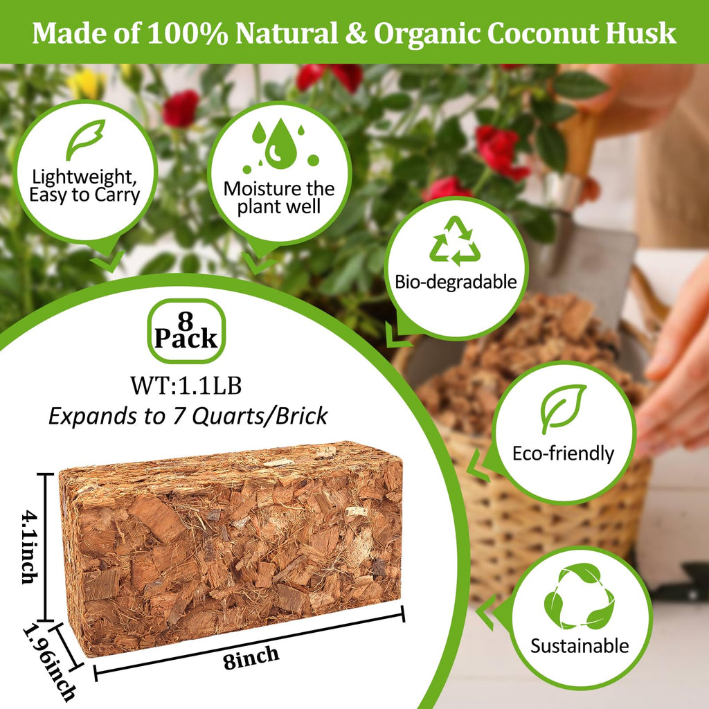 Riare 2 Pack Coco Chips Substrate for Plants- 2.2lb 100% Organic Coconut Husk Brick with Low EC and pH Balanced, High Expansion Coconut Substrate Coco Husk Mulch for Garden Flowers, Herbs, Planting