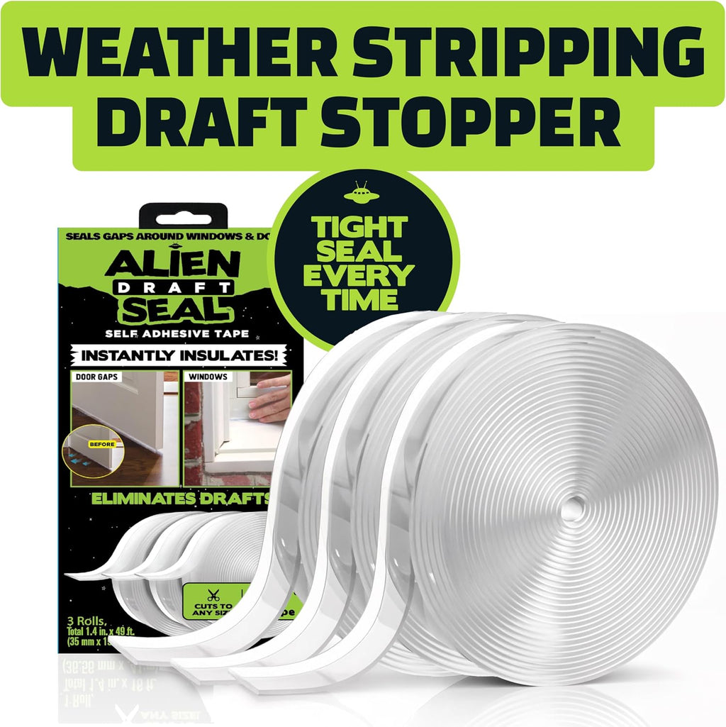 Alien Draft Seal Set of 49 Feet Anti-Draft Adhesive and Flexible Flap to Seal Gaps Around Doors and Windows As Seen On TV