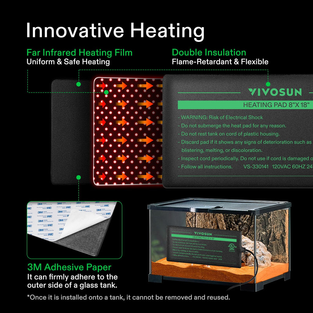 VIVOSUN Reptile Heating Pad 6x8 Inch with Thermostat Combo Under Tank Terrarium Heating Mat for Turtles, Lizards, Frogs, and Other Reptiles