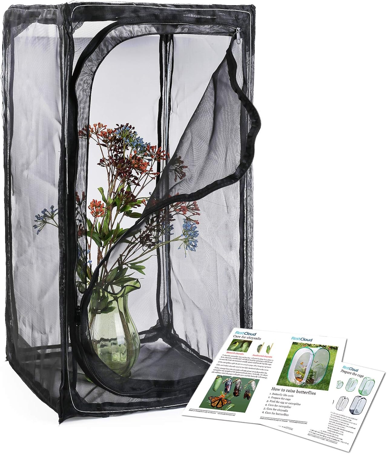 30" Heavy Duty Monarch Butterfly Habitat, Outdoor Collapsible Insect Mesh Cage Terrarium Pop-up with Zipper Protection and Unzip Bottom