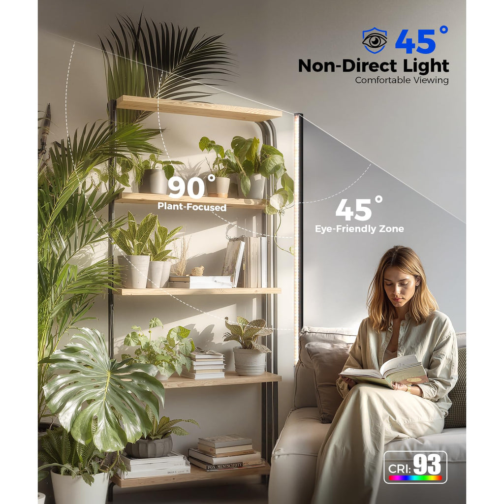 Barrina T1S Standing Grow Light for Indoor Plants with Timer, 65W 5000K High PPFD Tera Series Vertical Full Spectrum Grow Lights Adjustable Height 5FT-5.6FT, Foot Switch, Non-Glare Design, Silver