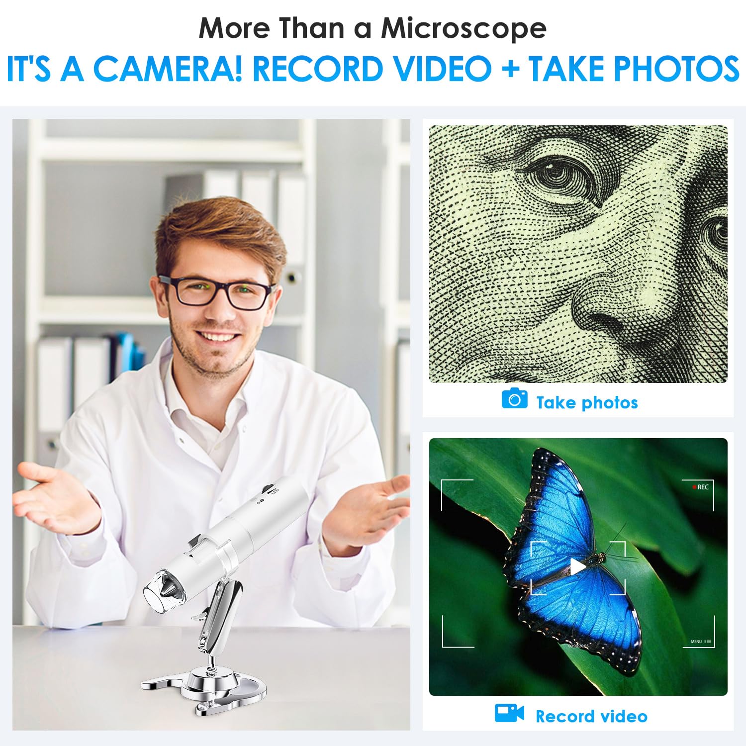 Wireless Digital Microscope, Skybasic 50X-1000X Magnification WiFi Portable Handheld Microscopes with Adjustable Stand HD USB Microscope Camera Compatible with iPhone Android iPad Windows Mac Computer