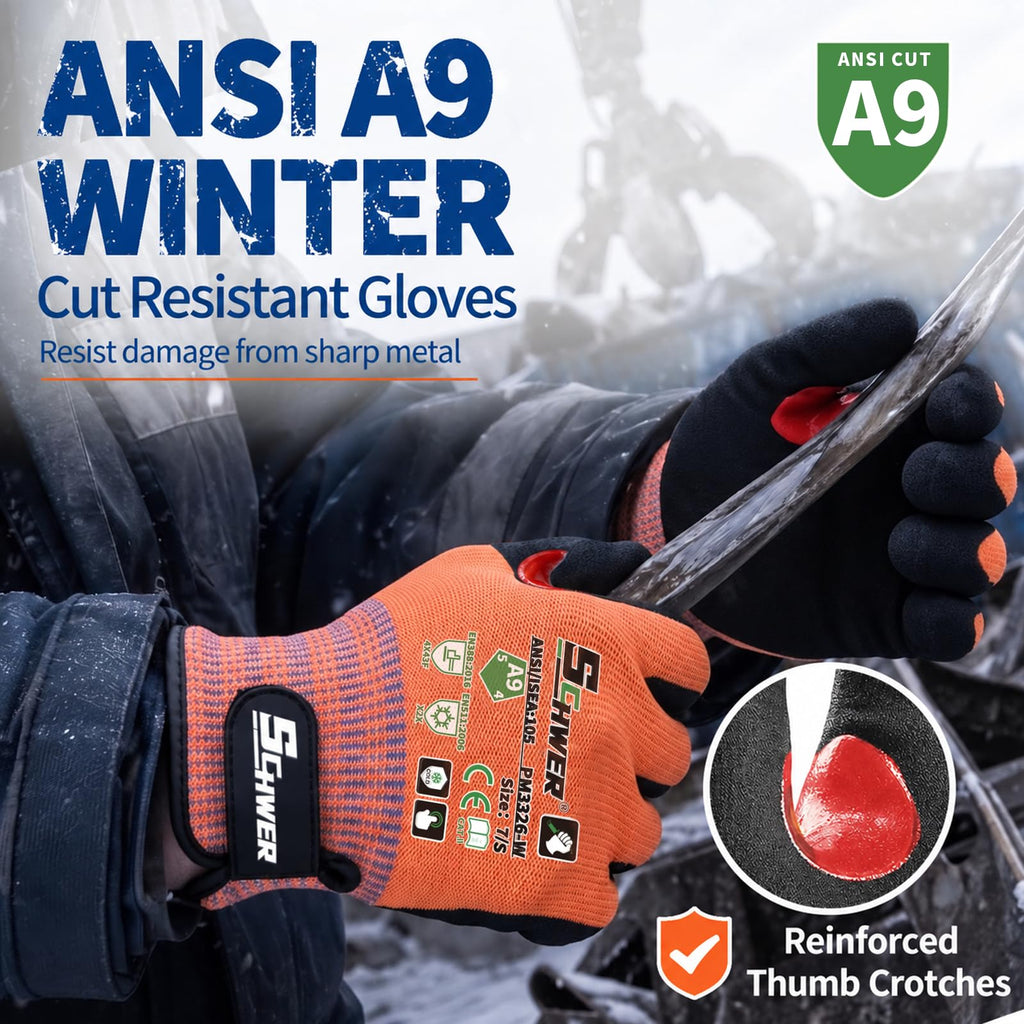Schwer ProGuard High Level Cut Resistant Work Gloves for Extreme Protection, ANSI A9 Cut Gloves with Reinforced Thumb, Non Slip, Breathable, Durable, Touch-screen, Black 1 Pair（L 3326