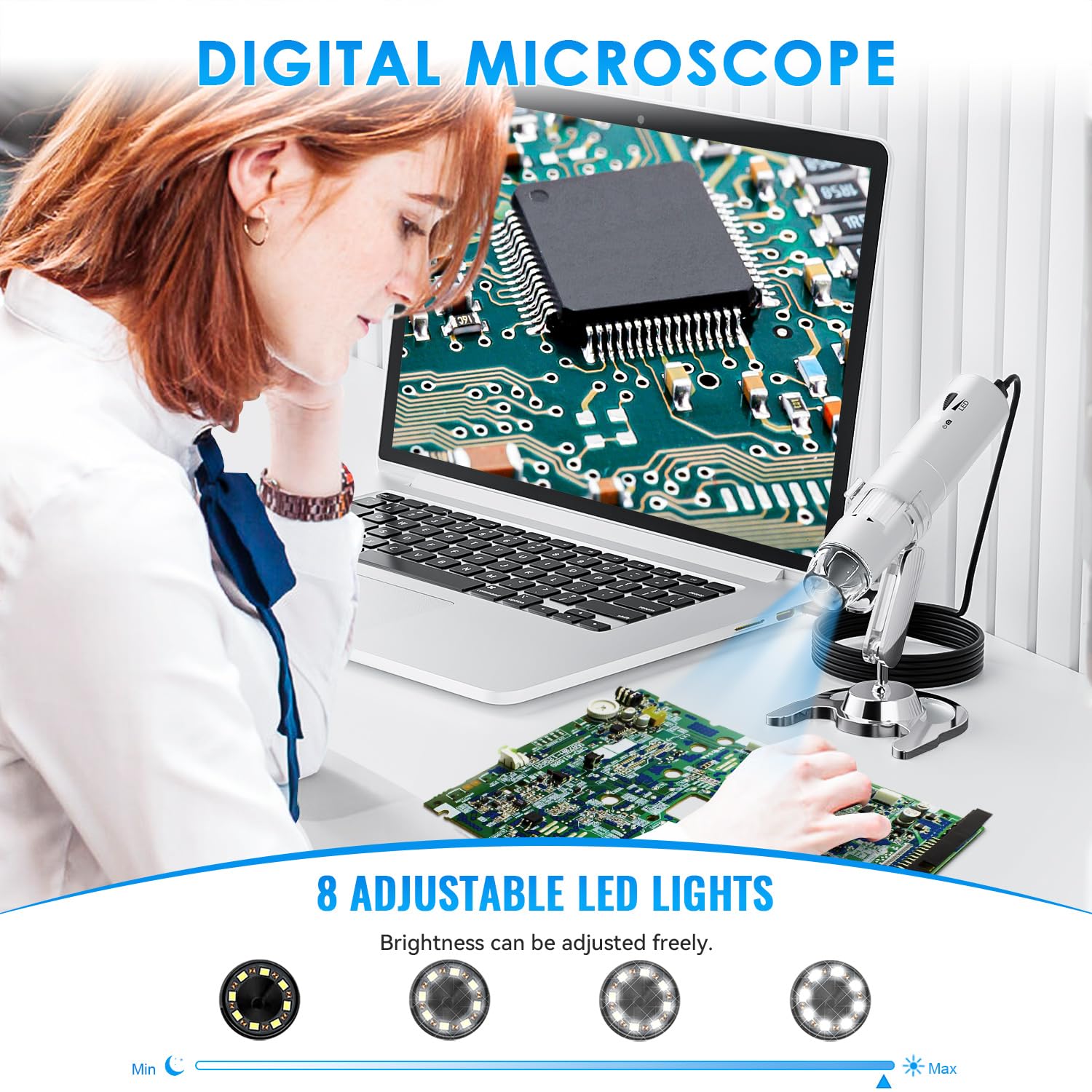 Wireless Digital Microscope, Skybasic 50X-1000X Magnification WiFi Portable Handheld Microscopes with Adjustable Stand HD USB Microscope Camera Compatible with iPhone Android iPad Windows Mac Computer
