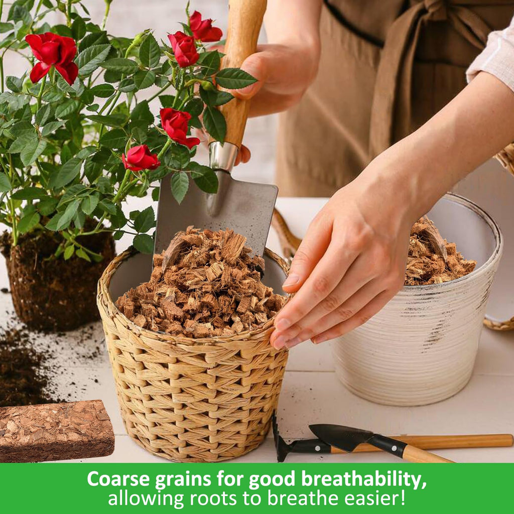 Riare 2 Pack Coco Chips Substrate for Plants- 2.2lb 100% Organic Coconut Husk Brick with Low EC and pH Balanced, High Expansion Coconut Substrate Coco Husk Mulch for Garden Flowers, Herbs, Planting