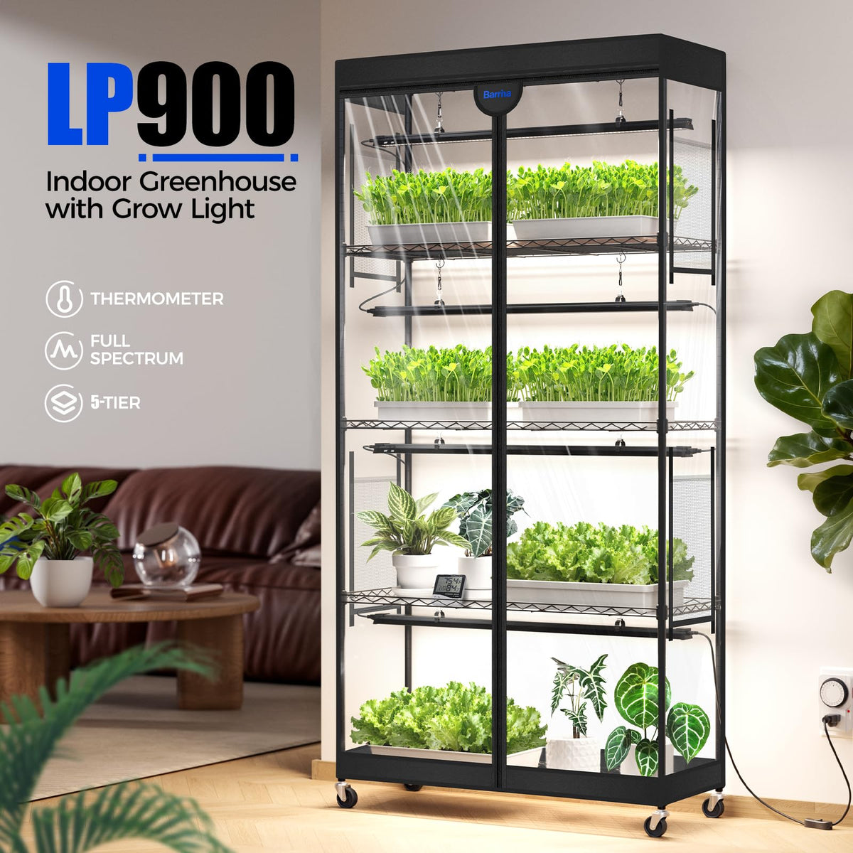 Barrina LP1200 Indoor Greenhouse with Grow Light, 4 Tier Stand with Tent