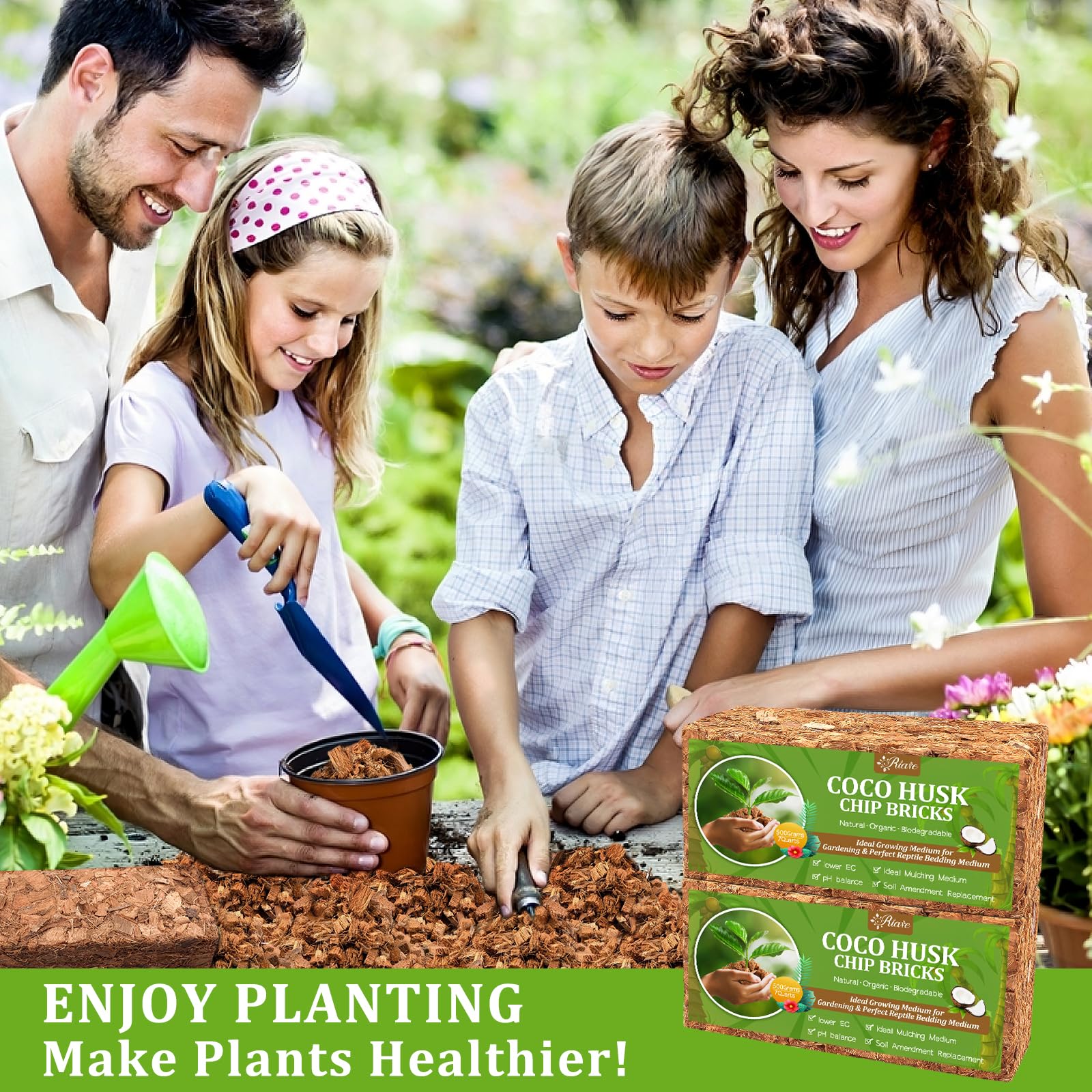 Riare 2 Pack Coco Chips Substrate for Plants- 2.2lb 100% Organic Coconut Husk Brick with Low EC and pH Balanced, High Expansion Coconut Substrate Coco Husk Mulch for Garden Flowers, Herbs, Planting