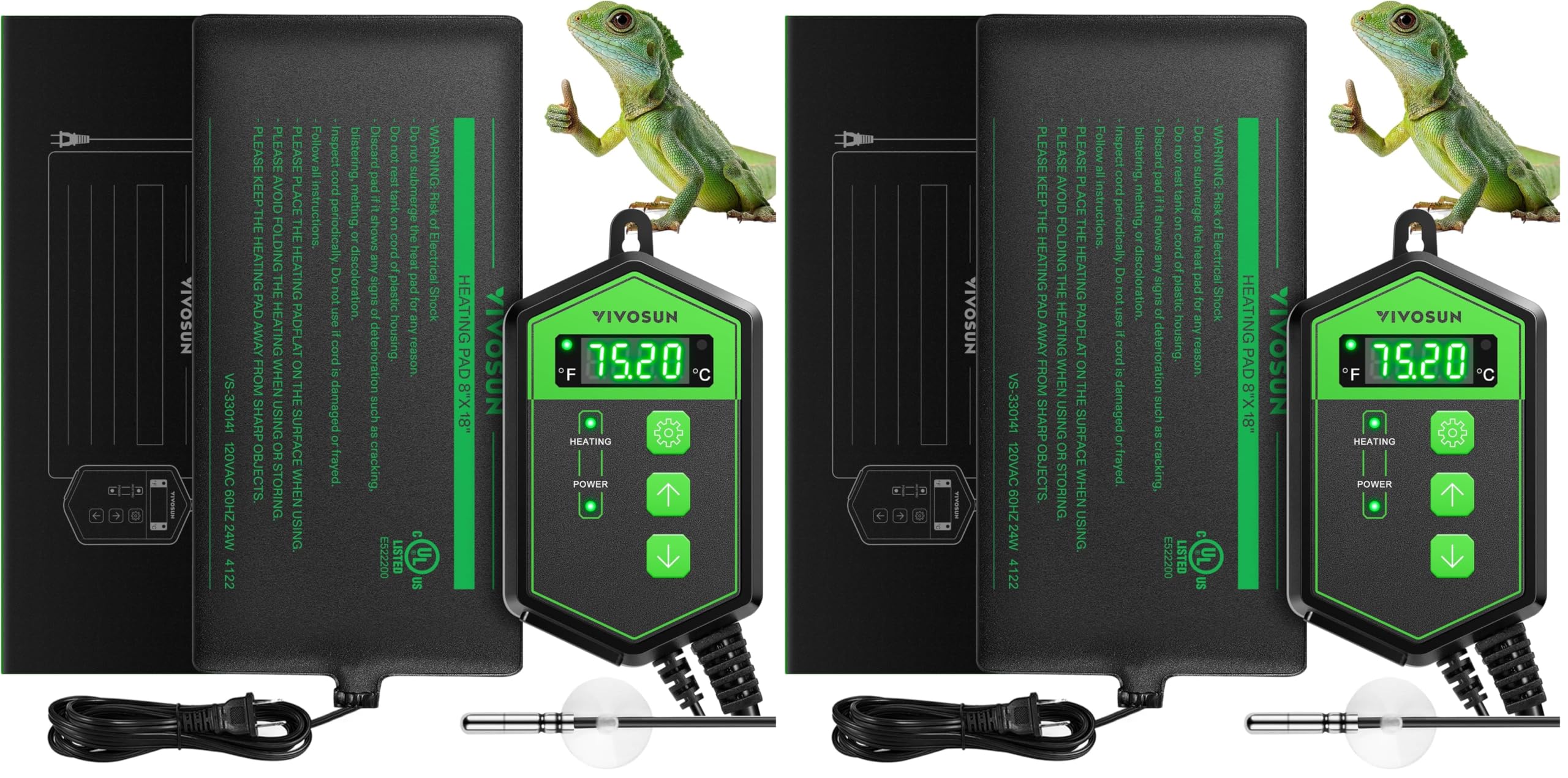 VIVOSUN Reptile Heating Pad 6x8 Inch with Thermostat Combo Under Tank Terrarium Heating Mat for Turtles, Lizards, Frogs, and Other Reptiles