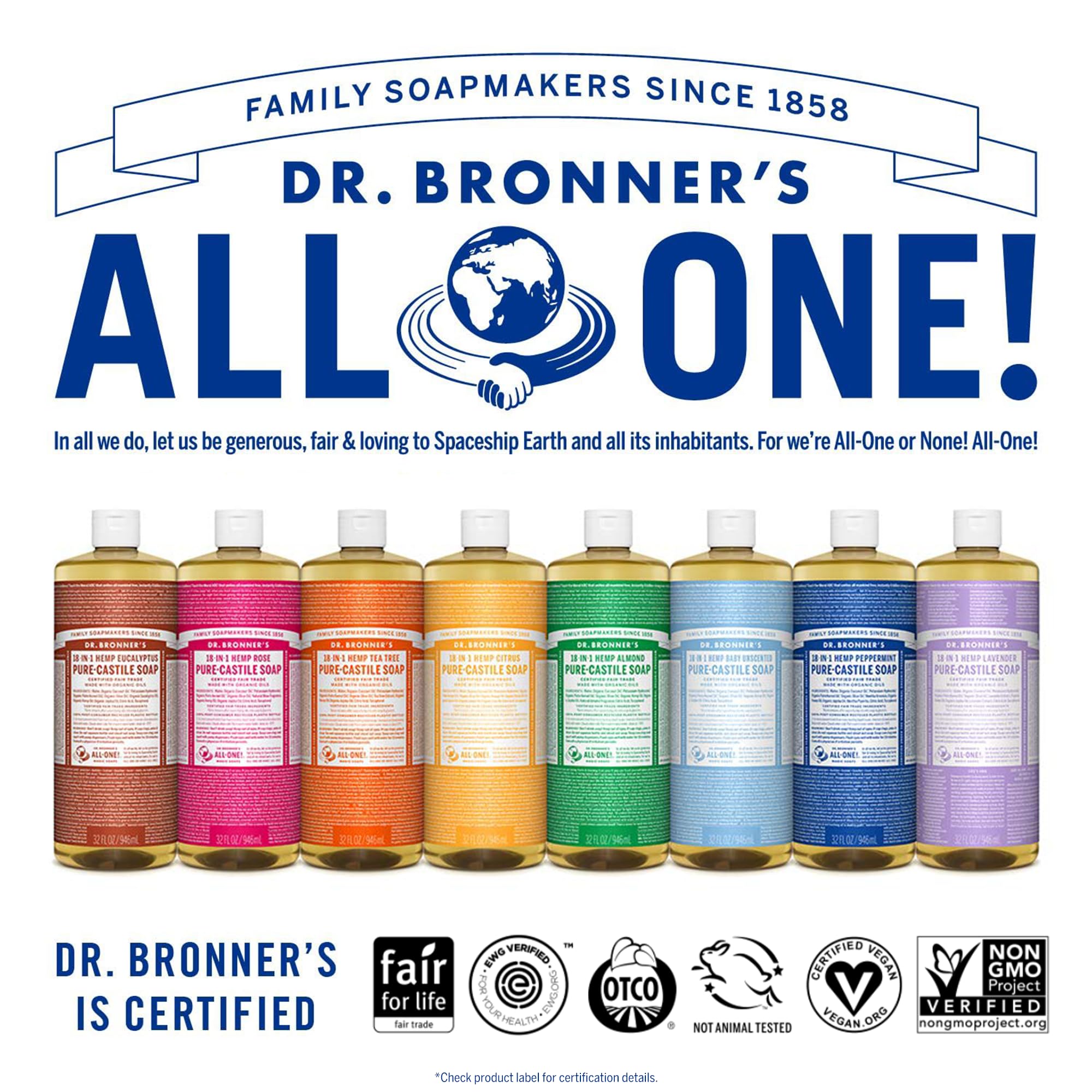 Dr. Bronner's Pure-Castile Magic Liquid Soap (Peppermint, 8 Ounce)- Made with Organic Oils, 18-in1 Uses: Face, Hair, Hand & Body Soap, Laundry, Pets- Concentrated, Vegan, Non-GMO